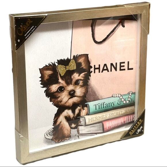 YORKIE Shadow Box Designer Bow Fashion Wall ArtBooks Decor Dog Paris Shopping - Picture 1 of 8